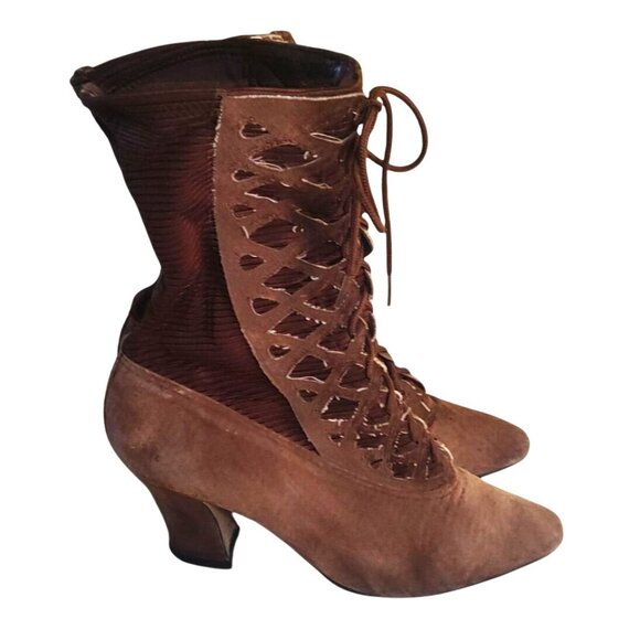 Vintage Newport News Women's Size 6.5 Brown Witch Victorian Suede Heeled Boots - Picture 3 of 10